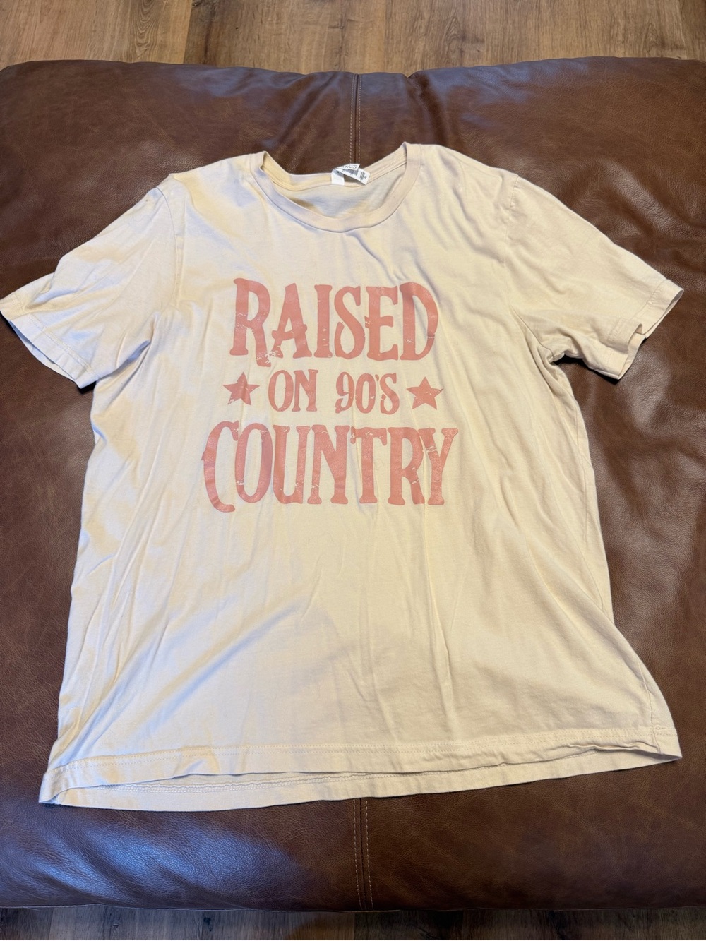 Raised on 90's Country Graphic Tee - Beige with Pink Print